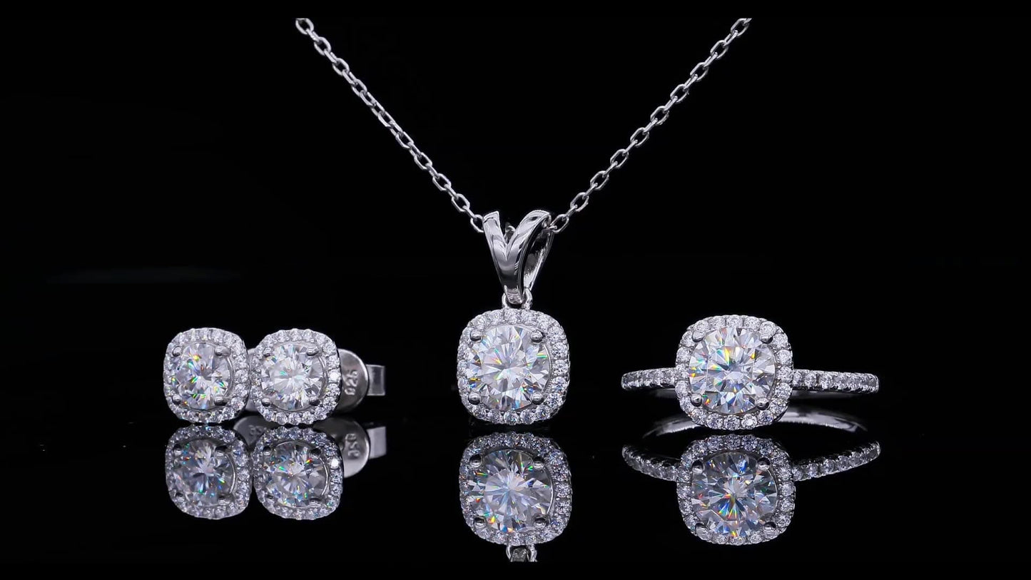 RINNTIN SMN38 Dainty Jewelry Gift Woman Set 925 Sterling Silver Moissanite Necklace Earrings Set