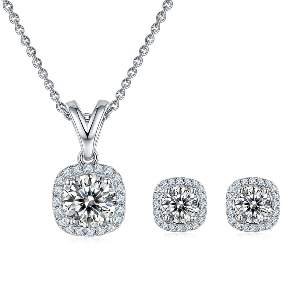 RINNTIN SMN38 Dainty Jewelry Gift Woman Set 925 Sterling Silver Moissanite Necklace Earrings Set