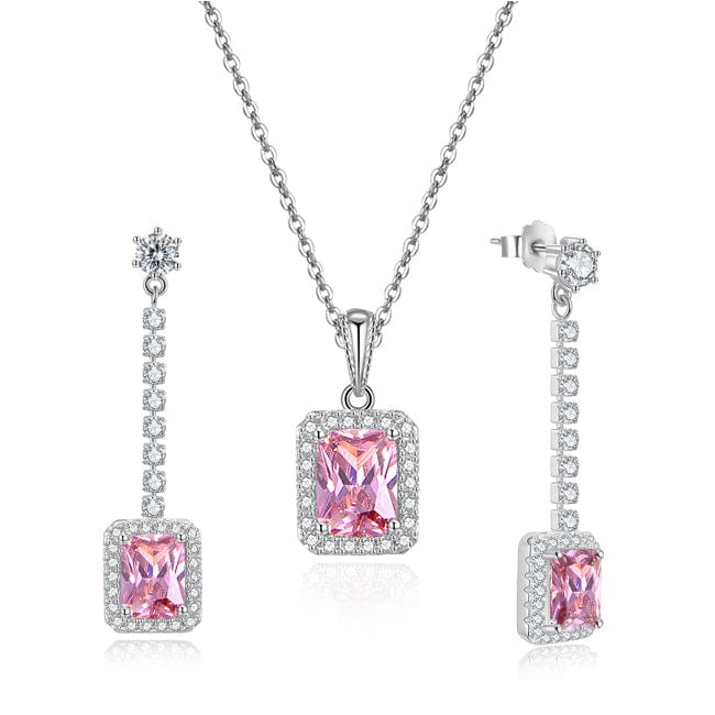 RINNTIN SS7 Real S925 Sterling Silver Wedding Jewelry Set Cubic Zirconia Earrings Necklace Sets