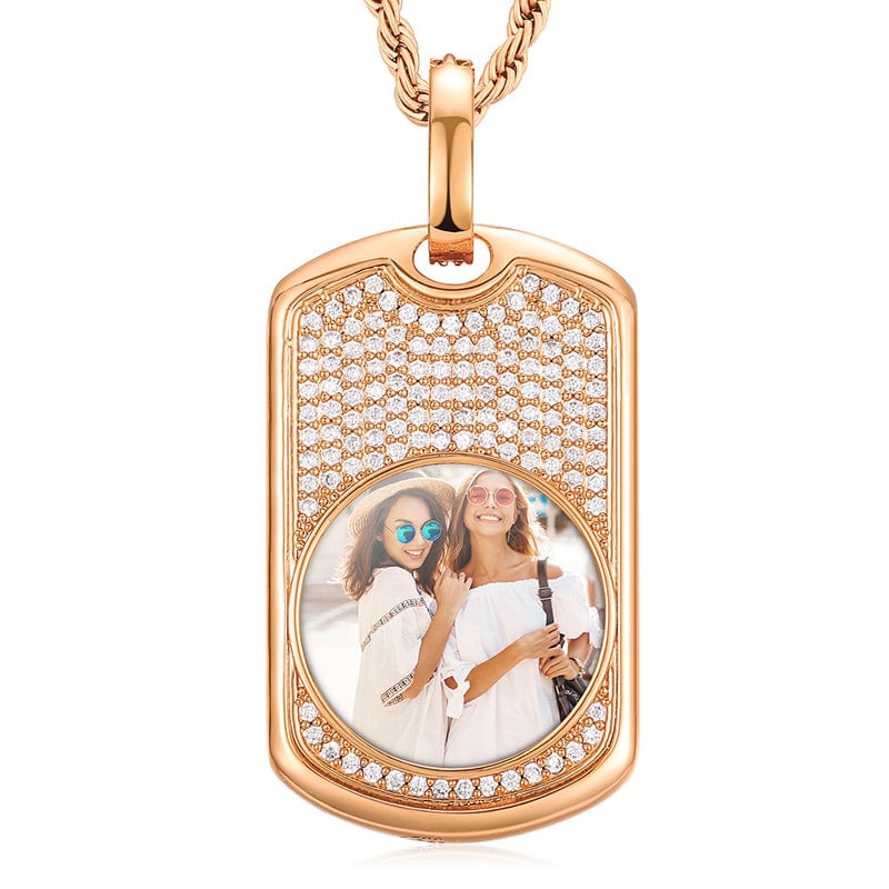 Rose Gold 14K 18K Gold Plated Brass Military Card Custom Photo Memory Pendant Necklace For Men