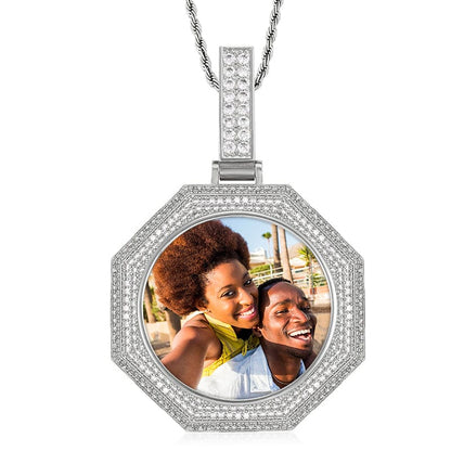 Rose Gold 18k Gold filled Brass CZ Stone Locket Charm Necklace Octagon Shape Custom Photo Pendant