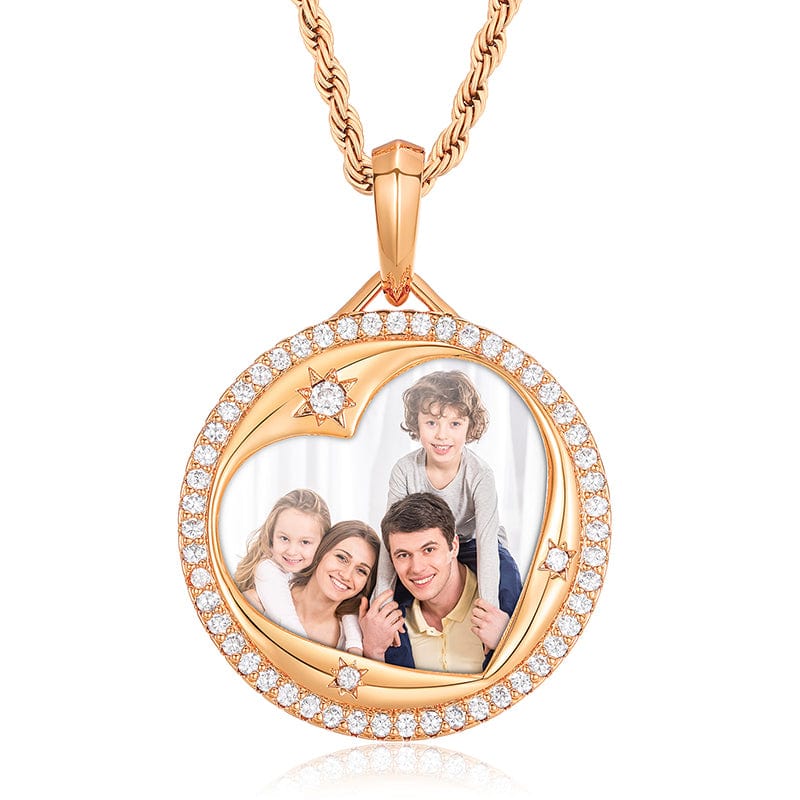 Rose Gold 18K Gold Gold Plated Copper 5A Zircon Stone 30mm Custom Photo Pendant Necklace