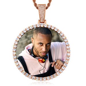 Rose Gold 68mm Iced Out Sublimation Blanks Pendant Hip Hop Custom Memory Photo Frame Pendant Necklace