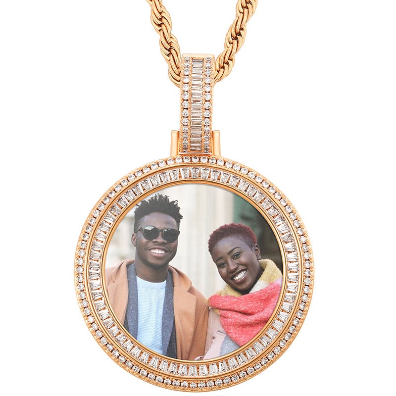 Rose Gold Baguette Zircon Diamond Picture Pendant Iced Out White Gold Plated Photo Pendant
