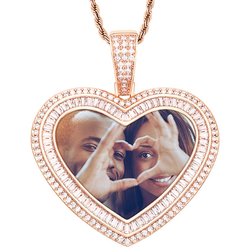 Rose Gold Custom Heart Shape 18k Gold Plated Jewelry Findings Cuban Chain Picture Pendant