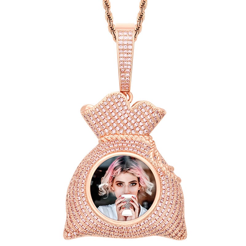 Rose Gold Custom Hip Hop Gold Plated Bag Charms Silver Jewelry Locket Photo Pendant Iced Out Crystal Pendant With Picture