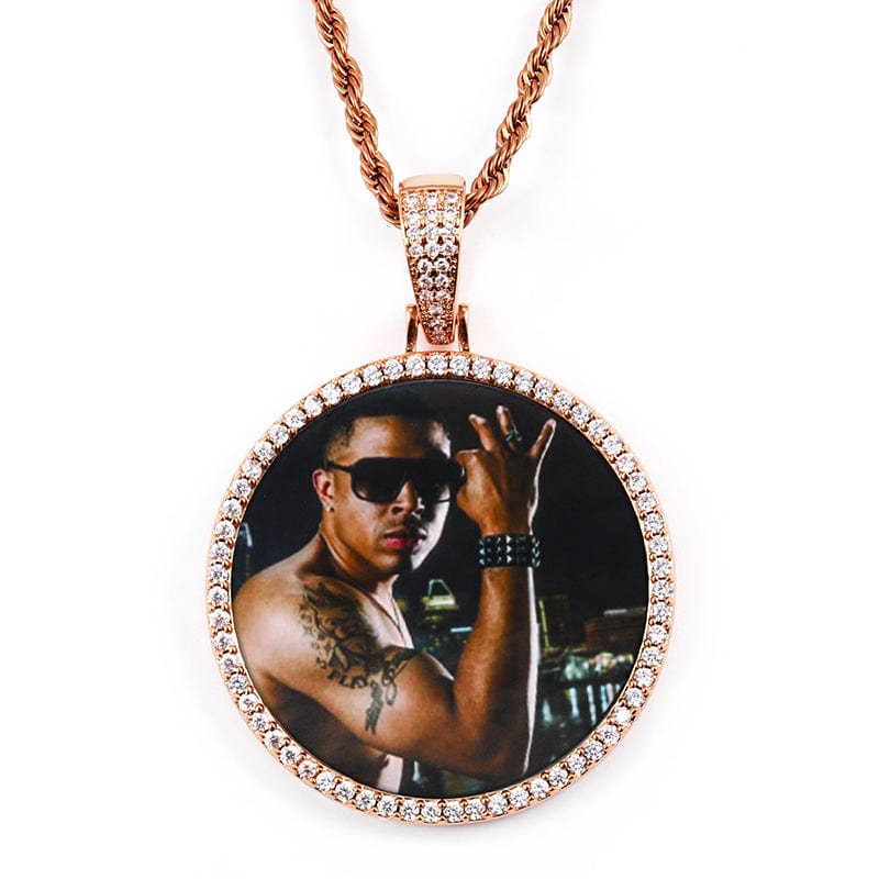 Rose Gold Custom Round Shape Minimalist Jewelry Necklace Hip Hop Iced Out Trendy Pendant With Picture Inside