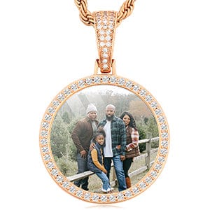Rose gold Gold Plated Paved CZ Stone Round Shape Custom Photo Pendant