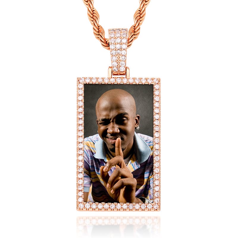 Rose gold Gold Plated Square Sublimation Blanks Medallions Photo Pendant Iced Out CZ Diamond Custom Photo Pendant