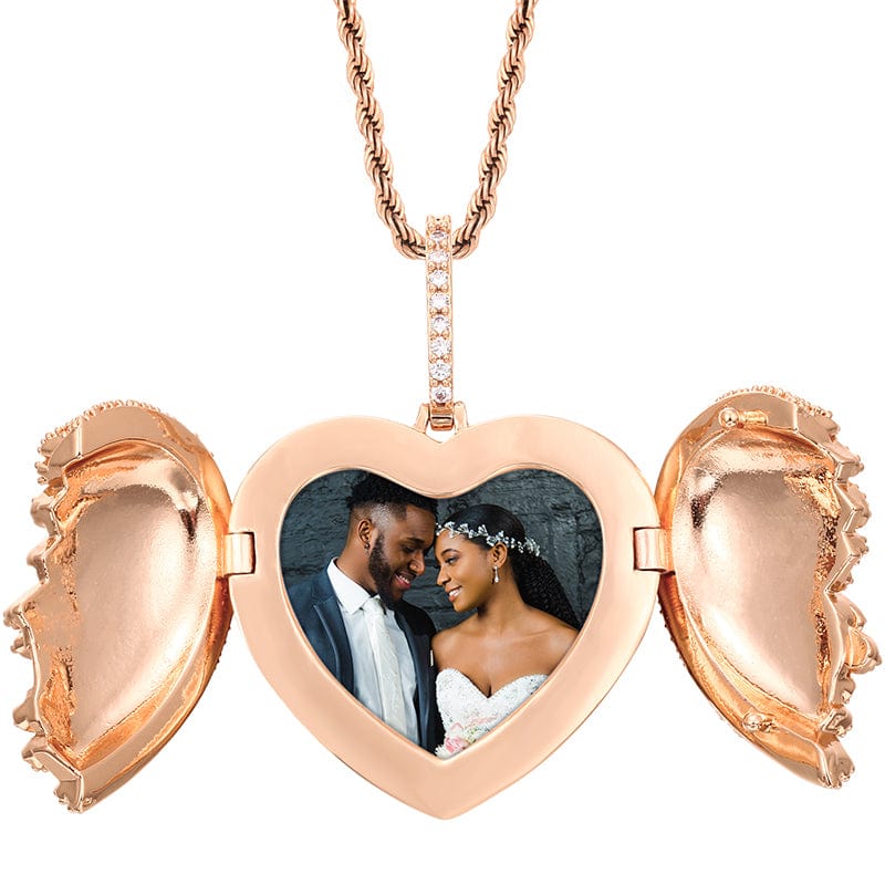 Rose Gold Hip Hop Jewelry 18K Gold Plated Heart Pendant Necklace Custom Photo Broken Heart Pendant With Chain