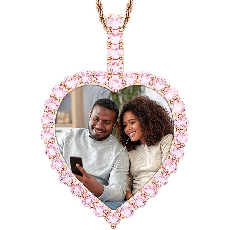 Rose Gold Hip Hop Jewelry Crystals Healing Necklace Picture Pendant With Cuban Link Chain