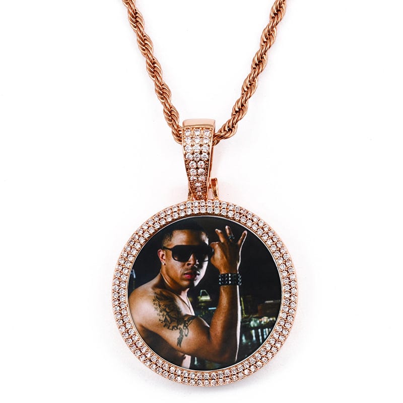 Rose Gold Hip Hop Pendant Charms Necklace Custom Engraved Picture Pendant With Chain