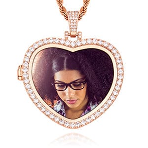Rose Gold Hip Hop Picture Chain Iced Out Sublimation Jewelry Blank Locket Memory Photo Pendant