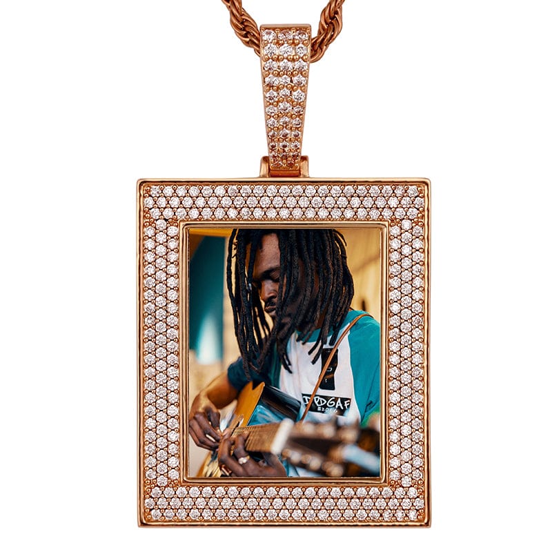 Rose Gold Hip Hop Square Classic Charms Pendant Necklace Custom Name Pendant 18k Gold Plated Men