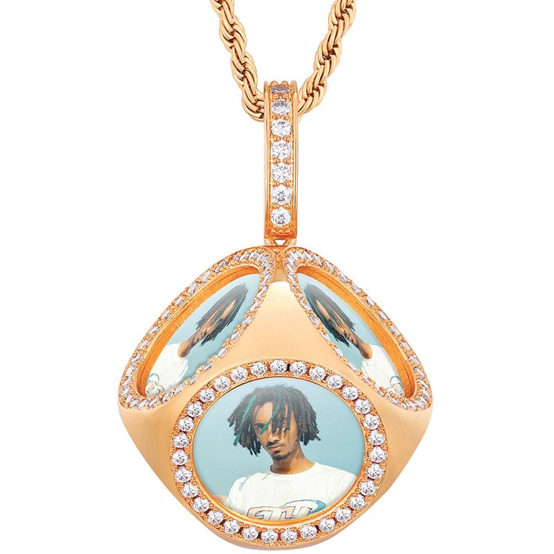 Rose Gold Iced Out Gold Plated Sublimation Necklace Hip Hop Cube Custom Photo Pendant