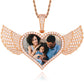 Rose gold Iced Out Jewelry Gold Plated AAAAA Cubic Zirconia Heart Wing Custom Sublimation Photo Pendant
