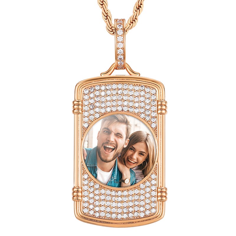 Rose Gold Iced Out Military Card Custom Photo Pendant Jewelry Hip Hop Picture Necklace For Men