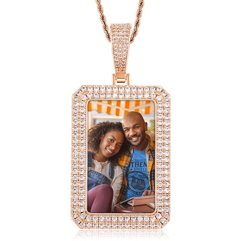 Rose gold Jewelry 18K Gold Filled CZ Stone Square Custom Photo Pendant Iced Out Diamond Picture Pendant