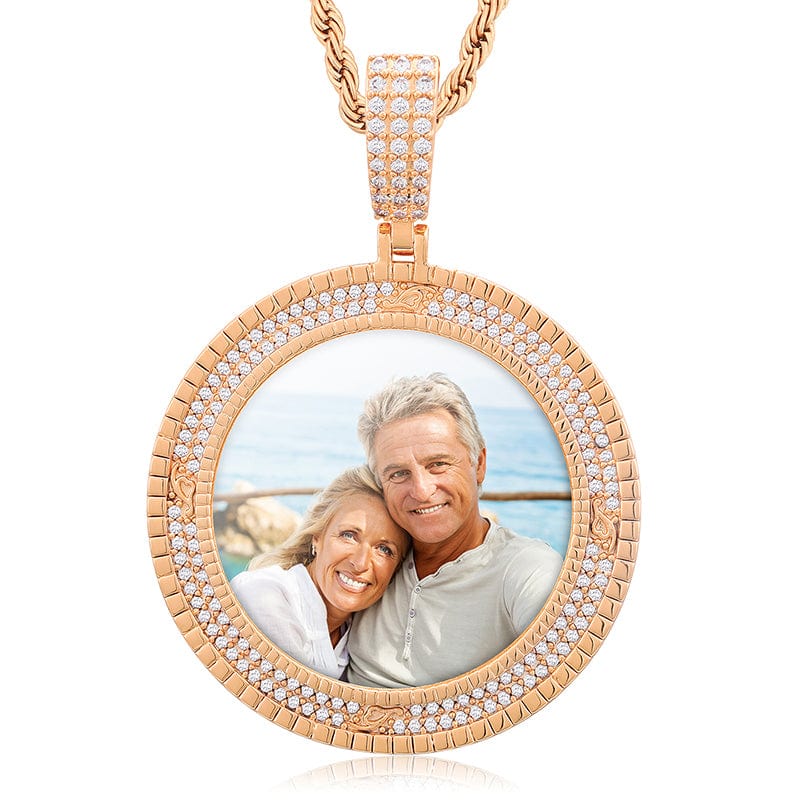 Rose Gold Jewelry Iced Out 40mm Round Shape Custom Photo Picture Necklace For Men Women
