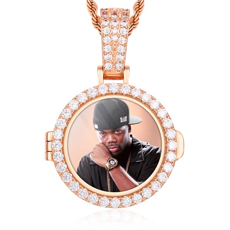 Rose Gold Round Shape Hip Hop Jewelry Locket Necklace Gold Plated Necklace Real Gold Picture Pendant