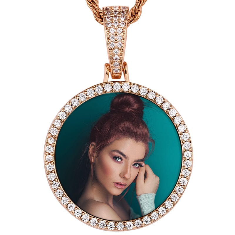 Rose Gold Small Size Gold Plated Brass Zircon Custom Photo Pendant Sublimation Memory Frame Pendant