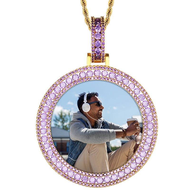 Round Crystal Charm Necklace Jewelry Minimalist Gold Plated Picture Pendant