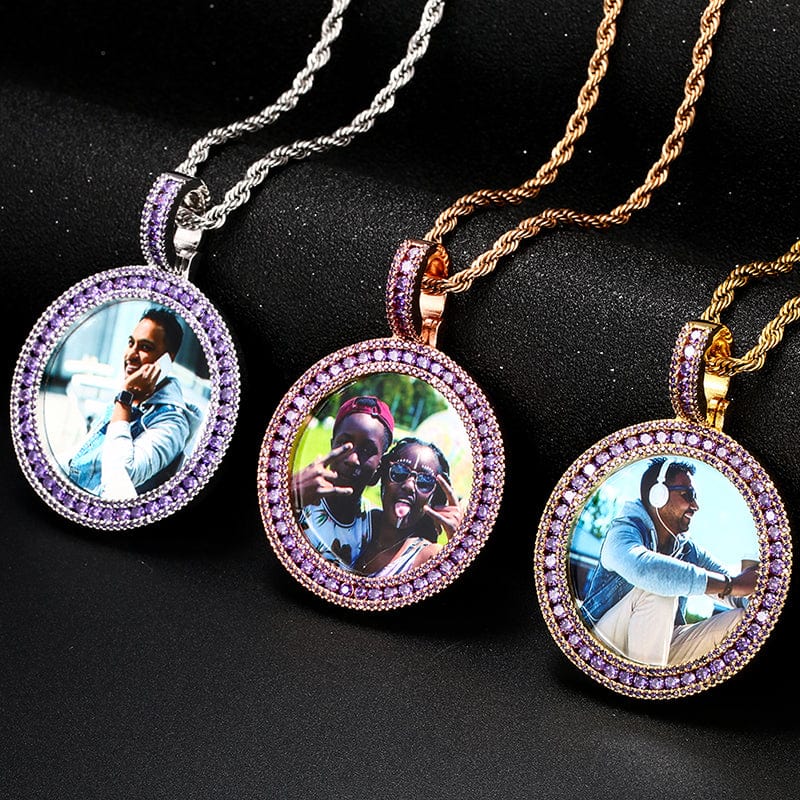 Round Crystal Charm Necklace Jewelry Minimalist Gold Plated Picture Pendant