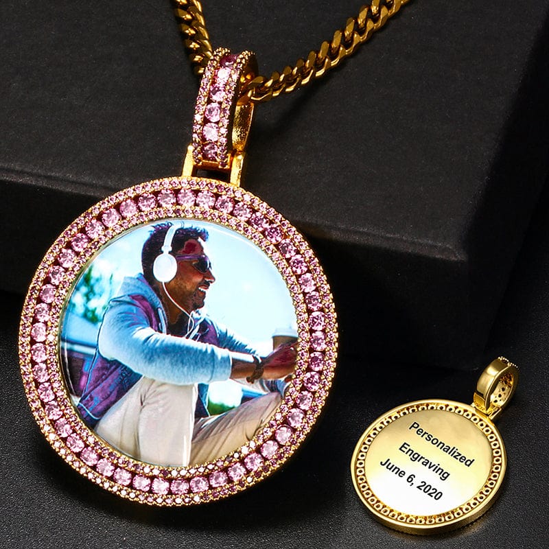 Round Crystal Charm Necklace Jewelry Minimalist Gold Plated Picture Pendant