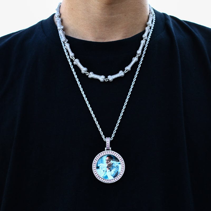Round Crystal Charm Necklace Jewelry Minimalist Gold Plated Picture Pendant