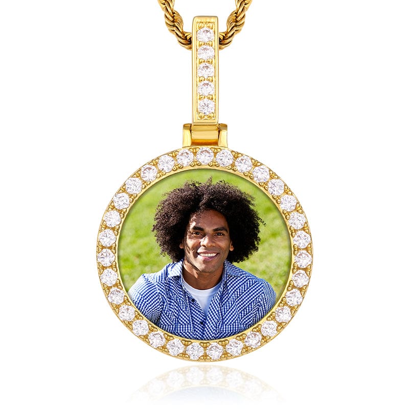 Round Gold Plated Zircon Gemstone Custom Photo Pendant Necklace