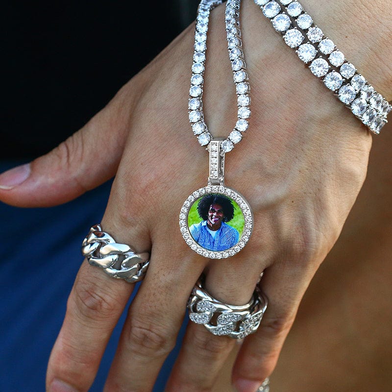 Round Gold Plated Zircon Gemstone Custom Photo Pendant Necklace