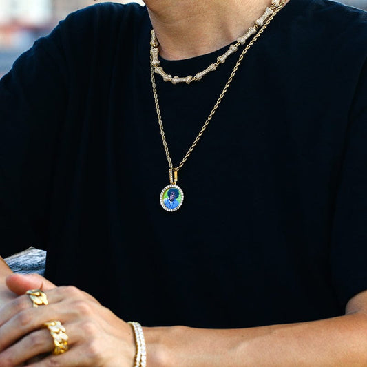 Round Gold Plated Rope Chain -  Zircon Gemstone Pendant