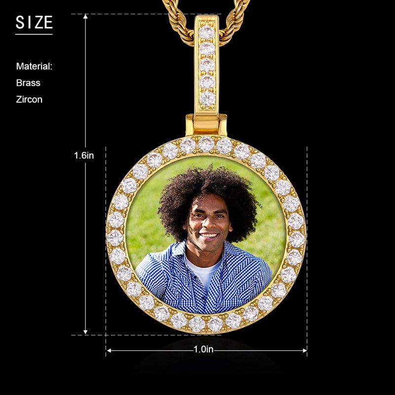 Round Gold Plated Zircon Gemstone Custom Photo Pendant Necklace
