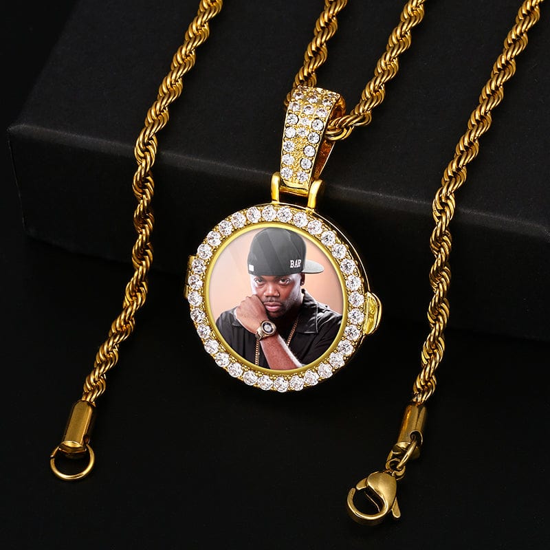 Round Shape Hip Hop Jewelry Locket Necklace Gold Plated Necklace Real Gold Picture Pendant
