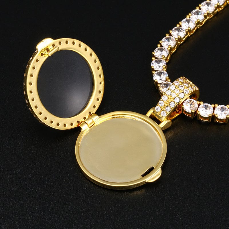 Round Shape Hip Hop Jewelry Locket Necklace Gold Plated Necklace Real Gold Picture Pendant