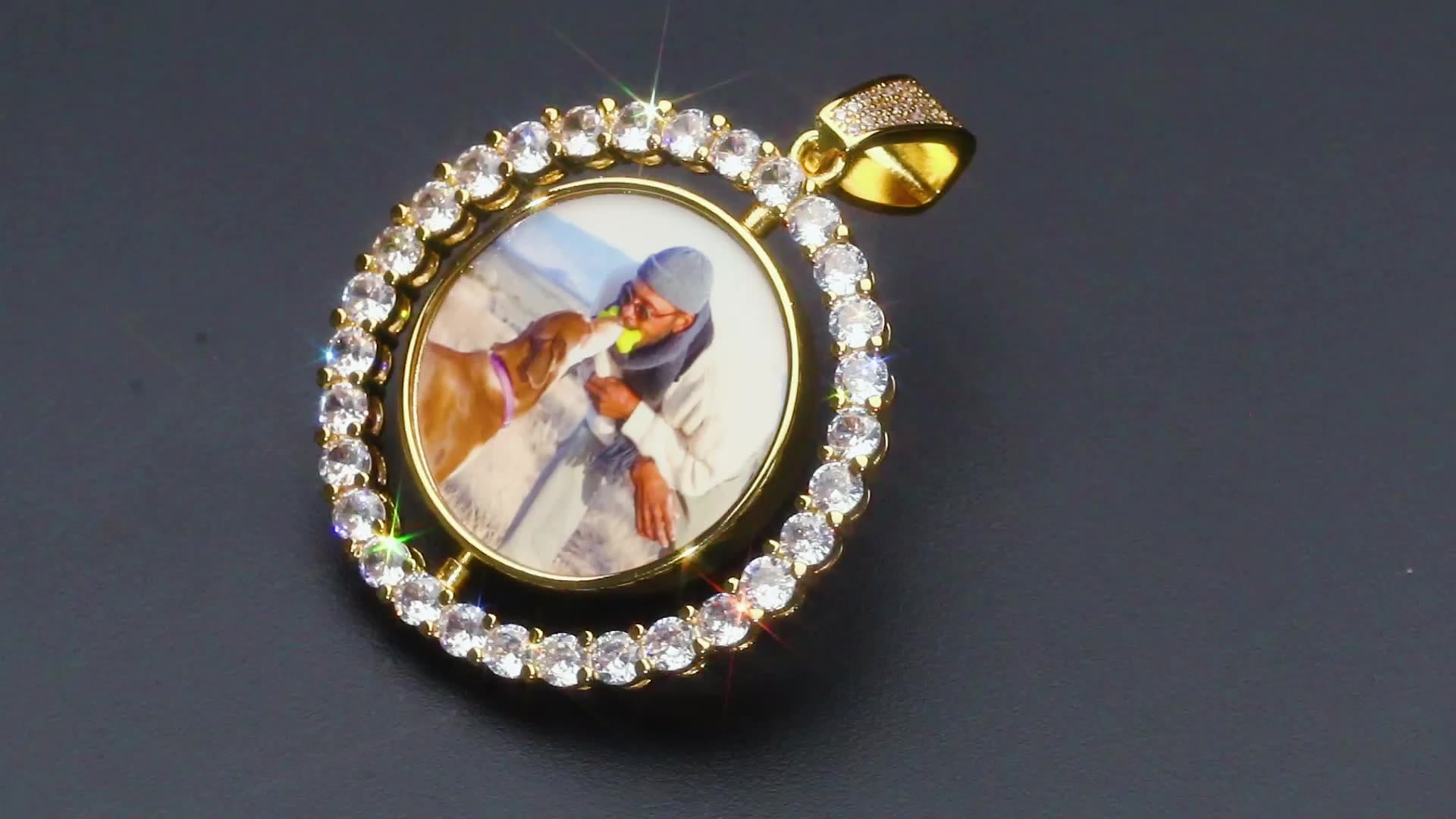 Round Sublimation Jewelry Blanks Necklace Hip Hop Rotating Photo Frame Memorial Pendant With Custom Picture