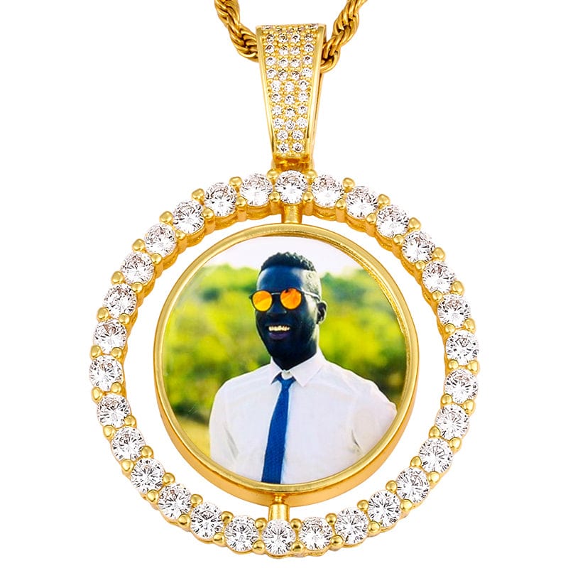Round Sublimation Jewelry Blanks Necklace Hip Hop Rotating Photo Frame Memorial Pendant With Custom Picture