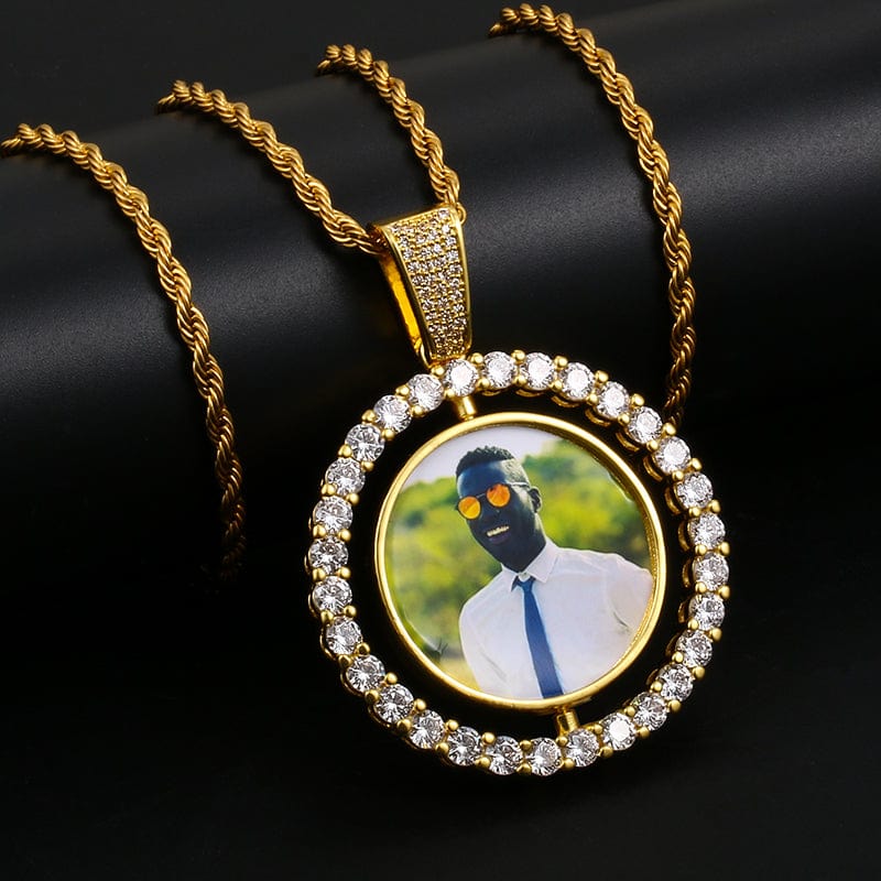 Round Sublimation Jewelry Blanks Necklace Hip Hop Rotating Photo Frame Memorial Pendant With Custom Picture
