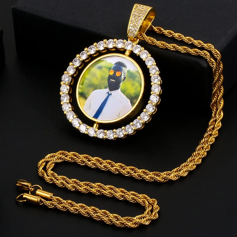 Round Sublimation Jewelry Blanks Necklace Hip Hop Rotating Photo Frame Memorial Pendant With Custom Picture
