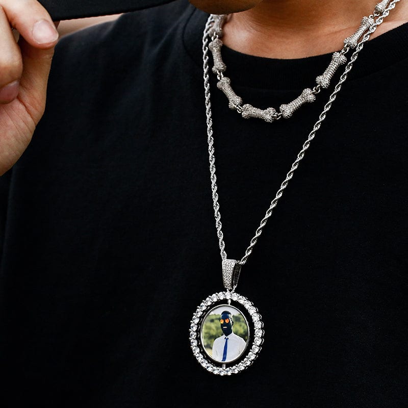 Round Sublimation Jewelry Blanks Necklace Hip Hop Rotating Photo Frame Memorial Pendant With Custom Picture