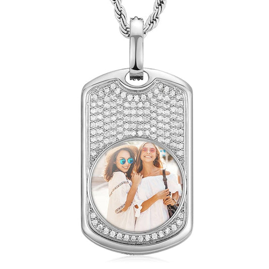 Silver 14K 18K Gold Plated Brass Military Card Custom Photo Memory Pendant Necklace For Men