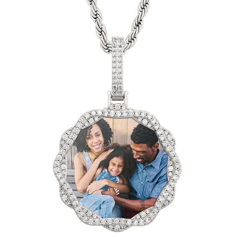 Silver 18K Gold Filled Zircon Picture Pendant DIY Custom photo Sublimation Blank Pendant With Chain