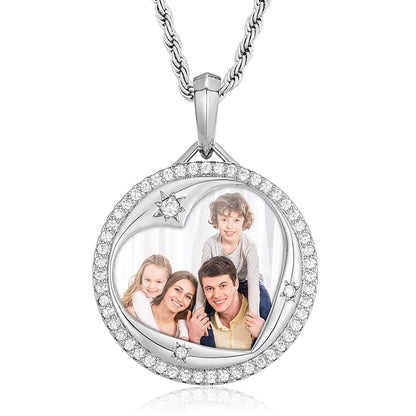 Silver 18K Gold Gold Plated Copper 5A Zircon Stone 30mm Custom Photo Pendant Necklace