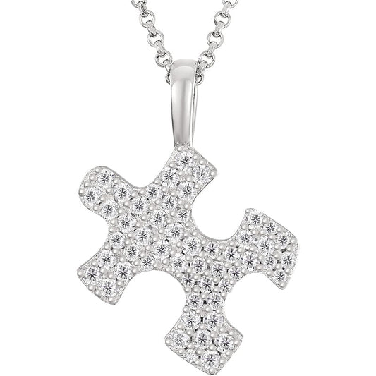 925 Sterling Silver Necklace -Jigsaw Gold Plated Pendant - VVS Moissanite Diamond