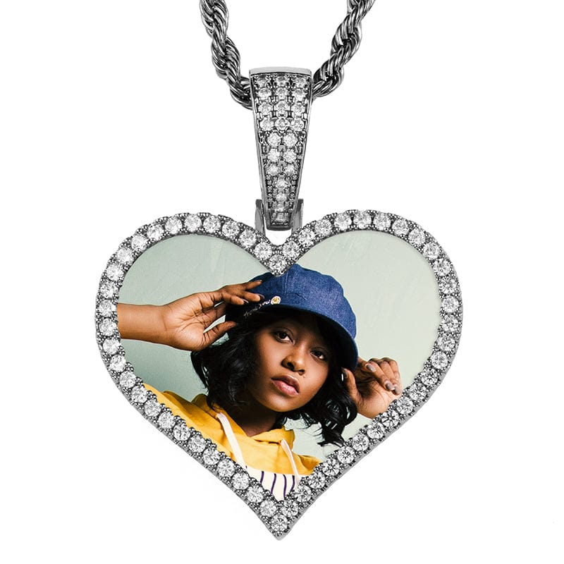 Silver 18K Gold Plated Brass Zircon Custom Photo Pendant Iced Out Sublimation Heart Pendant