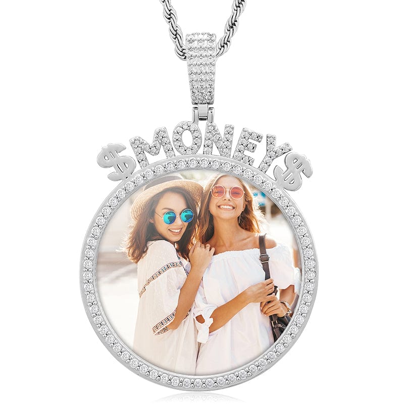 Silver 18K Gold Plated Copper CZ Crystal Money Picture Pendant Necklace