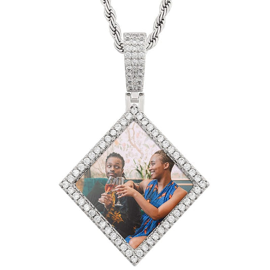 Silver 18K Gold Plated Picture Necklace Pendant Jewelry Iced Out Square Custom Photo Pendant