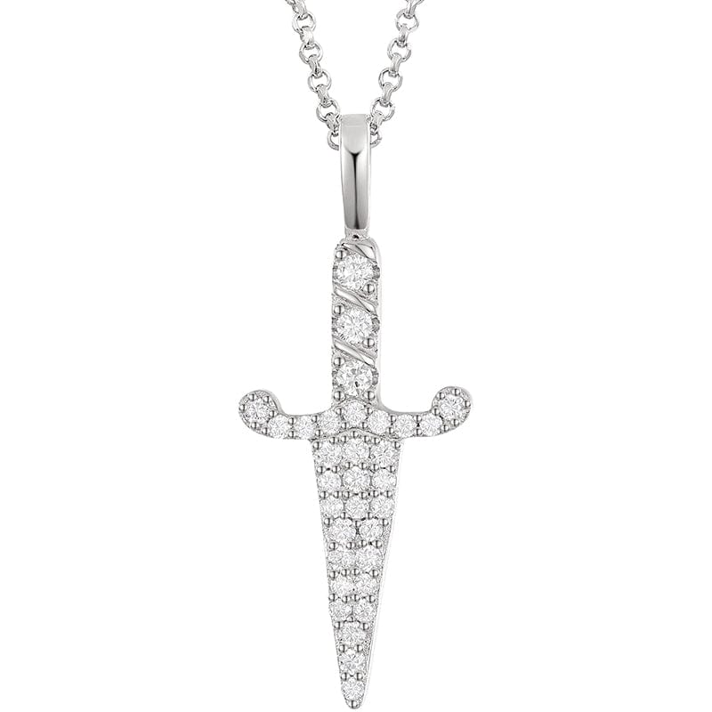 Silver 18K Gold Plated VVS Moissanite Diamond Sword Charm Pendant Necklace Bling Iced Out Pendant