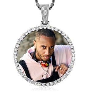 Silver 68mm Iced Out Sublimation Blanks Pendant Hip Hop Custom Memory Photo Frame Pendant Necklace