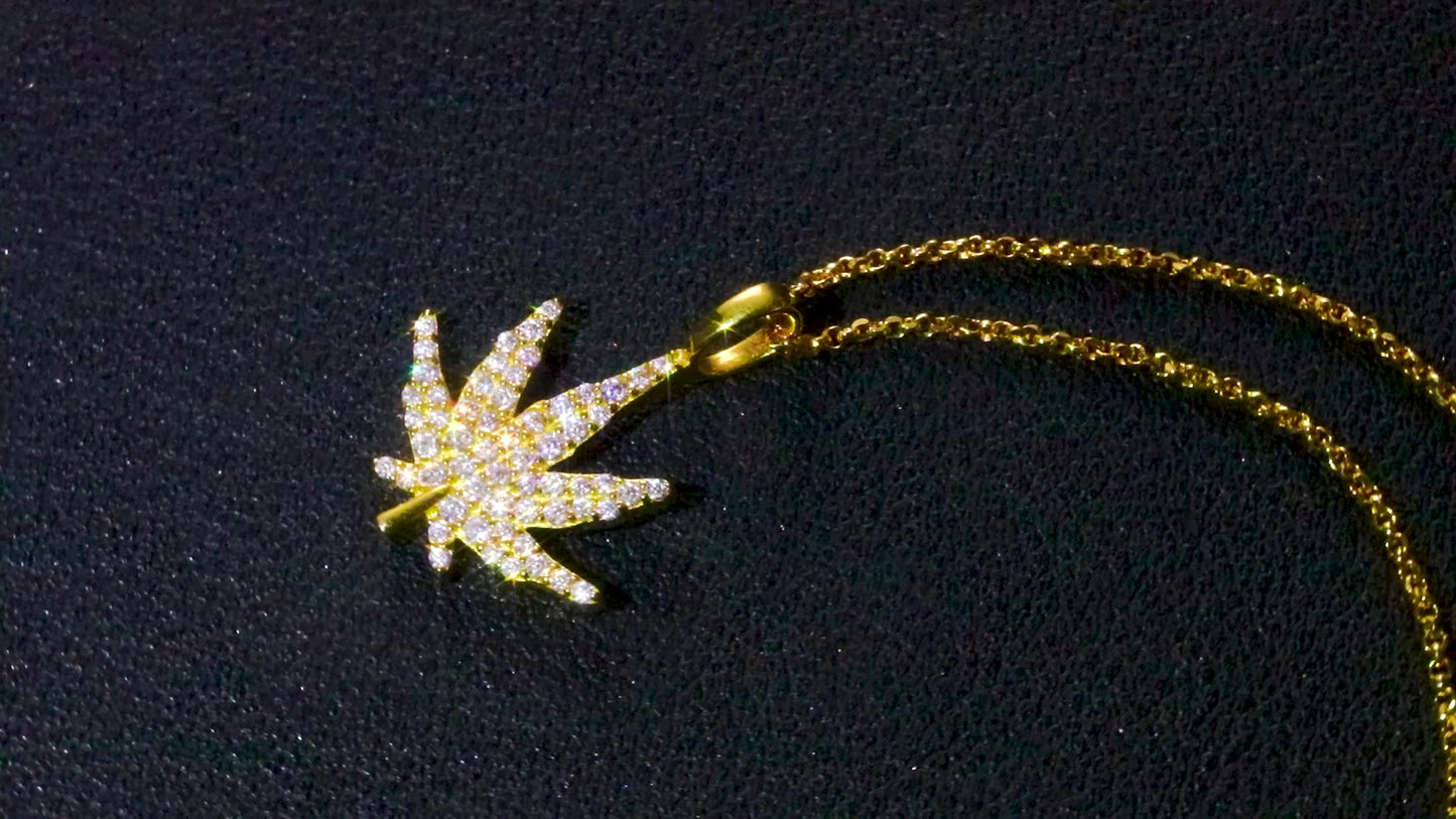 Silver 925 Moissanite Leaf Pendant Necklace Bling Gift For Hip Hop Friends